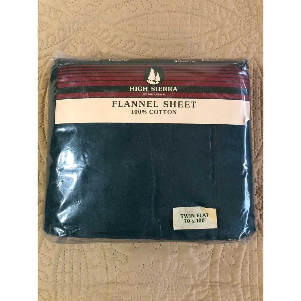 Lot 3 Vtg 80s Cabincore Forest Green 100% Cotton Flannel Twin Bed Sheets USA NOS